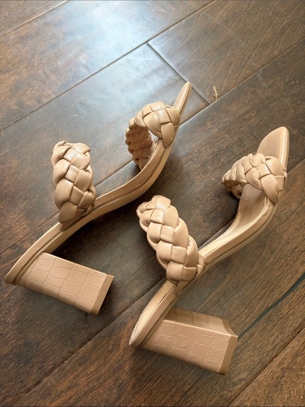 Braided Double-Strap Slide Sandal in Taupe